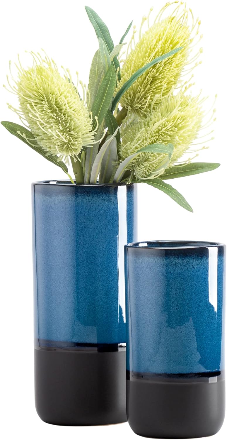 Modern Blue  Vase for Home Decor, Two-Tone  4.5" W x 9" H