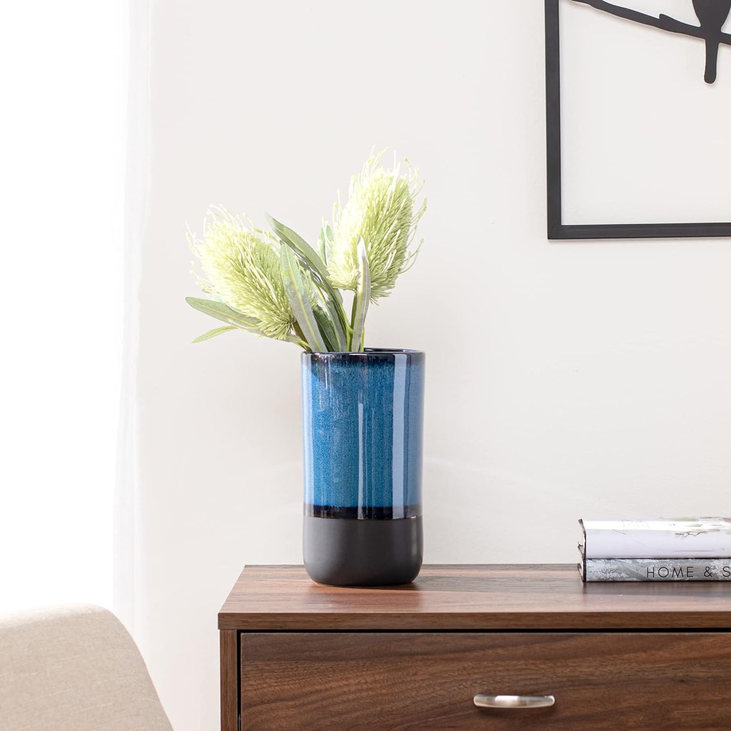 Modern Blue  Vase for Home Decor, Two-Tone  4.5" W x 9" H