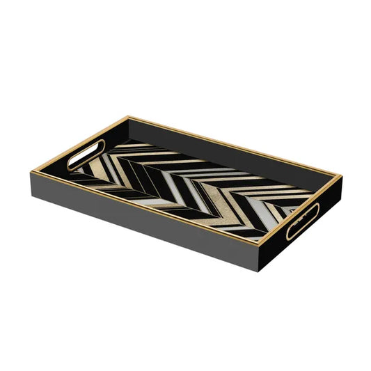 Savoy Gold Trim Rectangle Tray - Herringbone large