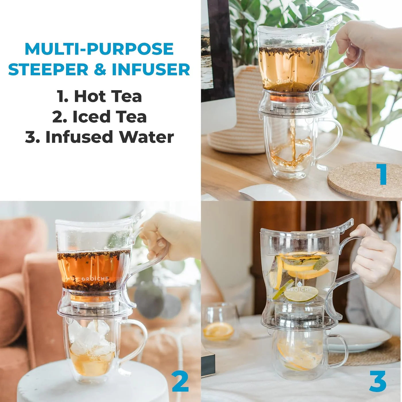 ABERDEEN Easy Pour Tea Steeper, Tea Maker, Bottom Dispensing Teapot - 34 fl. oz / 1000mL Capacity, Clear
