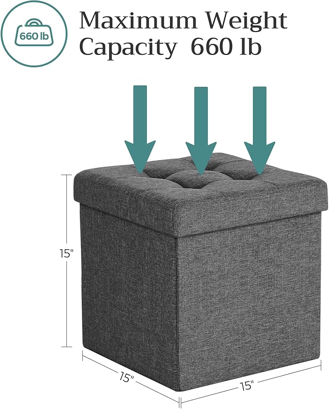 Grey Square Folding Fabric Storage Ottoman