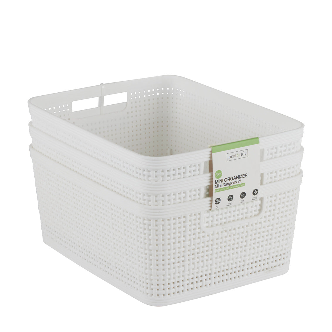 Basket Weave Storage Basket 3 Pack White