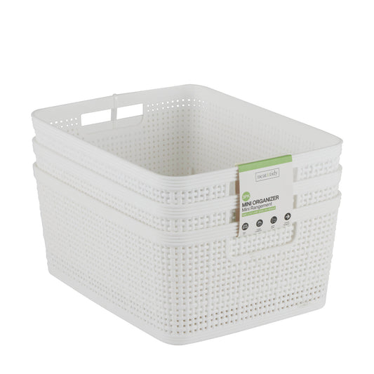 Basket Weave Storage Basket 3 Pack White