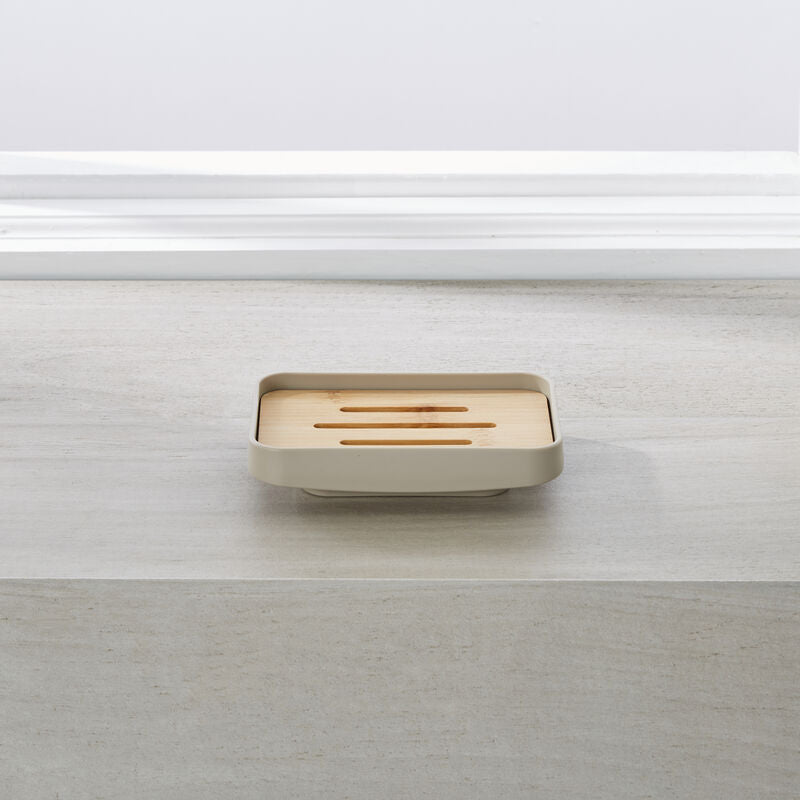 ASPEN SOAP DISH PP W/BAMBOO Taupe