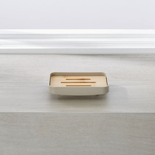 ASPEN SOAP DISH PP W/BAMBOO Taupe