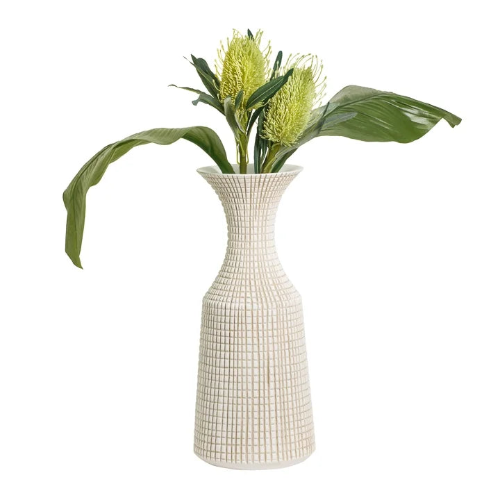 CAPSTAN 18.5H” TAPERED RESIN FLARED NECK VASE – WHITE