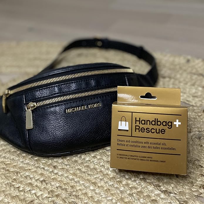 HandBagRescue all-natural cleaning wipes. Remove dirt & surface stains & condition leather with essential oils