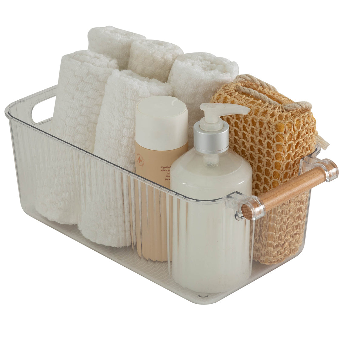 N&T CLARA STORAGE BASKET CLEAR W/WOODEN HANDLE 6L