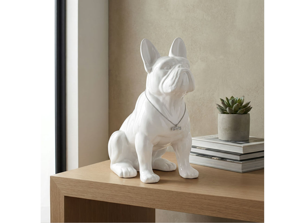 Sitting Ceramic 12.25 inch Tall French Bulldog white
