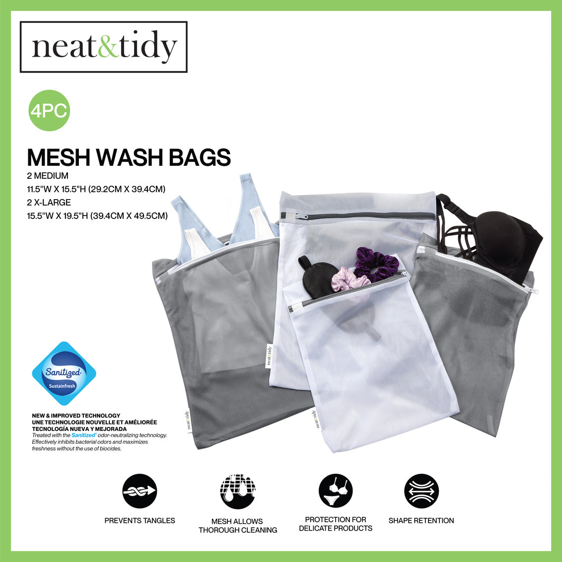 4 PC MESH WASH BAG SET WHITE/GREY