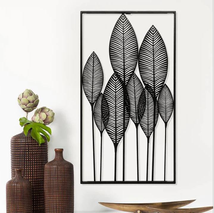 Framed Leaf Cutout Vertical Metal Wall Decor