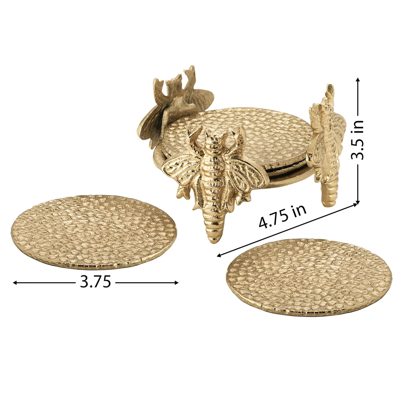 Bee Aluminum 4 Piece Coaster Set With Holder