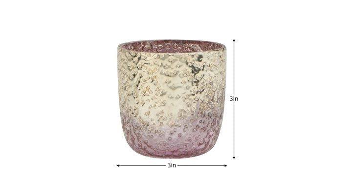 BRIA TEXTURED PINK GLASS 3DX3H”METALLIC LUSTRE HURRICANE VASE