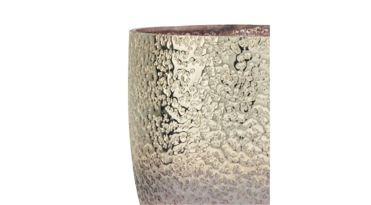 BRIA TEXTURED PINK GLASS 3DX3H”METALLIC LUSTRE HURRICANE VASE