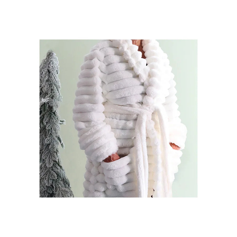 Ribbed Luxe Plush Robe Light Cream