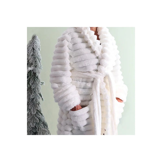 Ribbed Luxe Plush Robe Light Cream