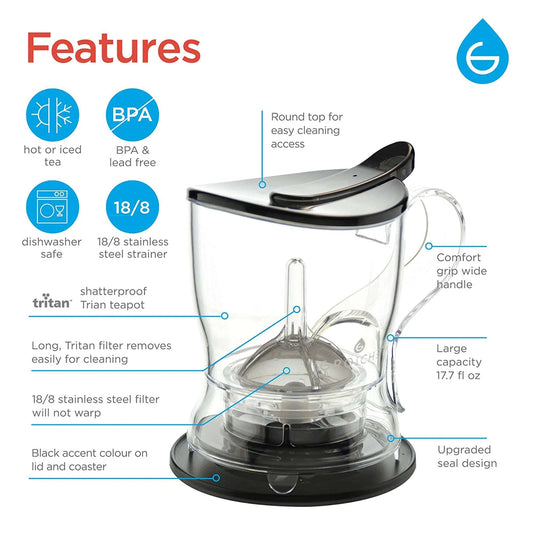 ABERDEEN Easy Pour Tea Steeper, Tea Maker, Bottom Dispensing Teapot - 17.7 fl. oz / 525mL Capacity, Black