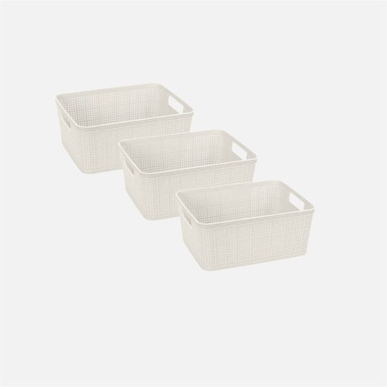 3 Pc set Weave Storage basket White