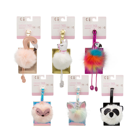 Animal Pompom Luggage Tags Assorted