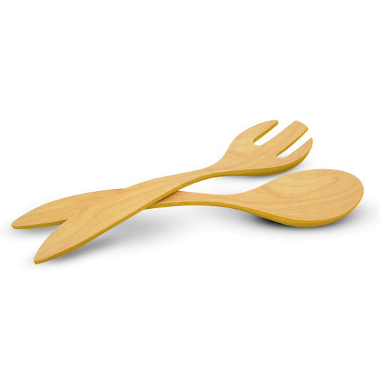 Bamboo salad server set mustard