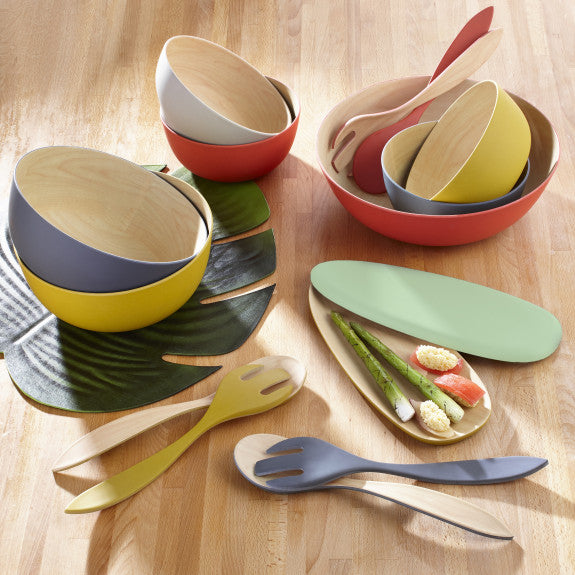 Bamboo salad server set mustard