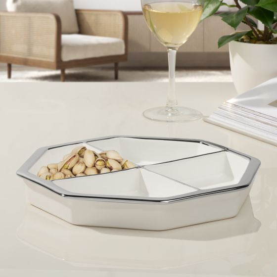 Talia Silver Trim 9" Ceramic Quadrant Platter