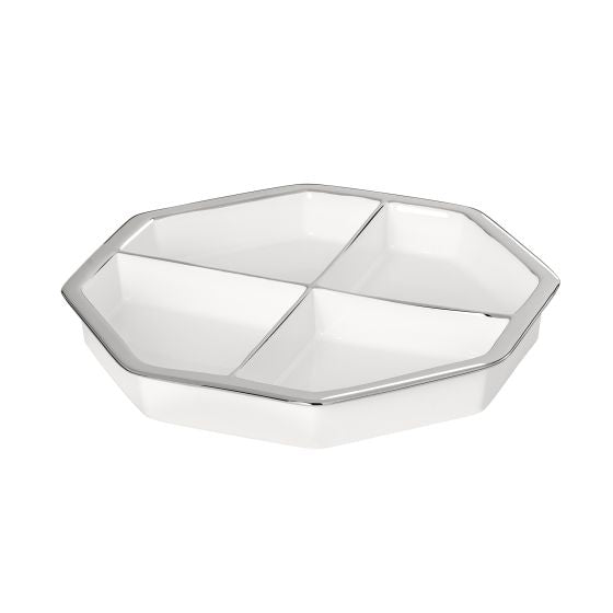 Talia Silver Trim 9" Ceramic Quadrant Platter