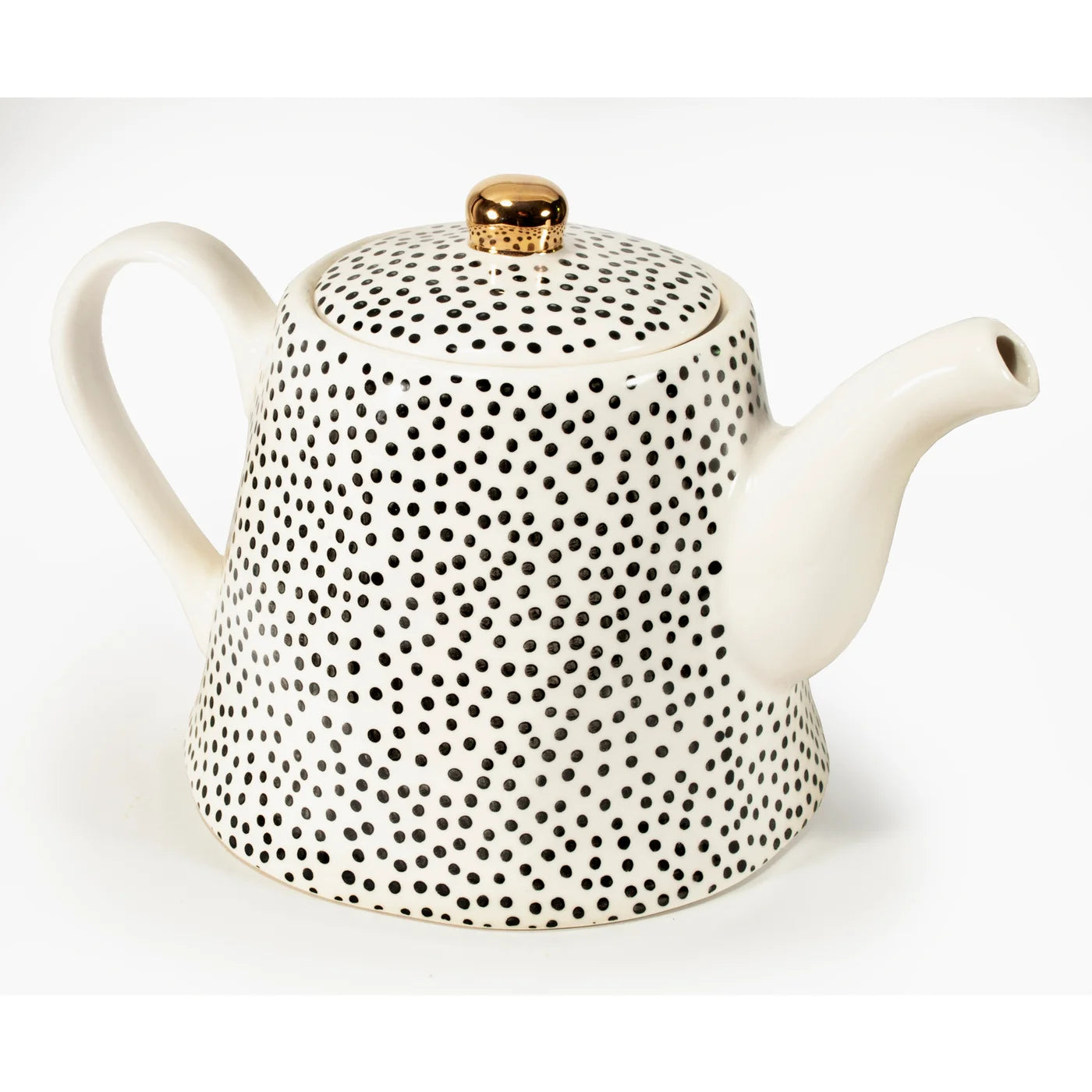 Tea Pot Black&White w/Gold Knob