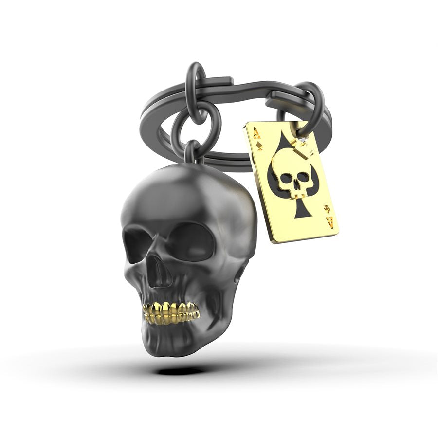 KEYCHAIN-BLACK SKULL / ACE OF SPADES