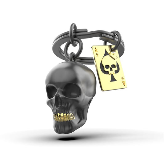 KEYCHAIN-BLACK SKULL / ACE OF SPADES