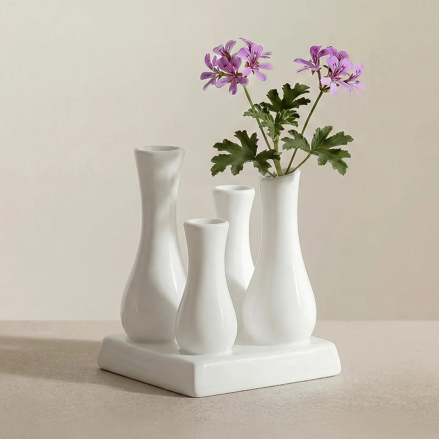 Multi Tube Square White Ceramic Urn Vase
