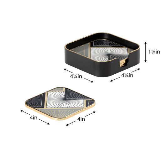 Savoy Gold Trim 4 Piece Square Coaster Set - Radiant Tile