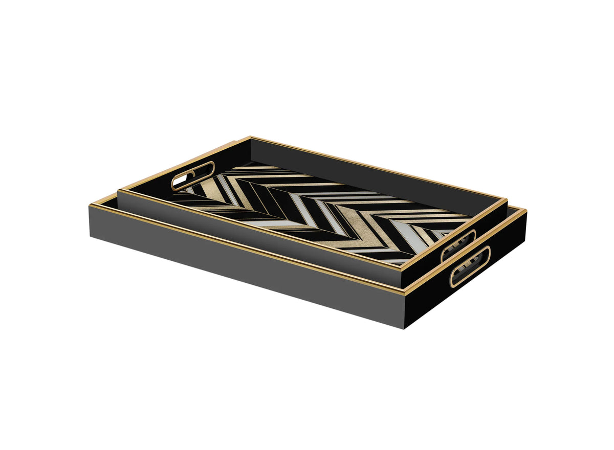 Savoy Gold Trim Rectangle Tray - Herringbone Small