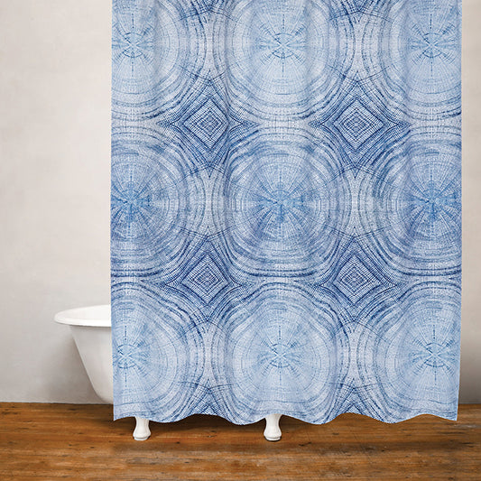TREE RINGS SHOWER CURTAIN MICRO FIBER FABRIC BLUE 180 X 180cm 110 GSM