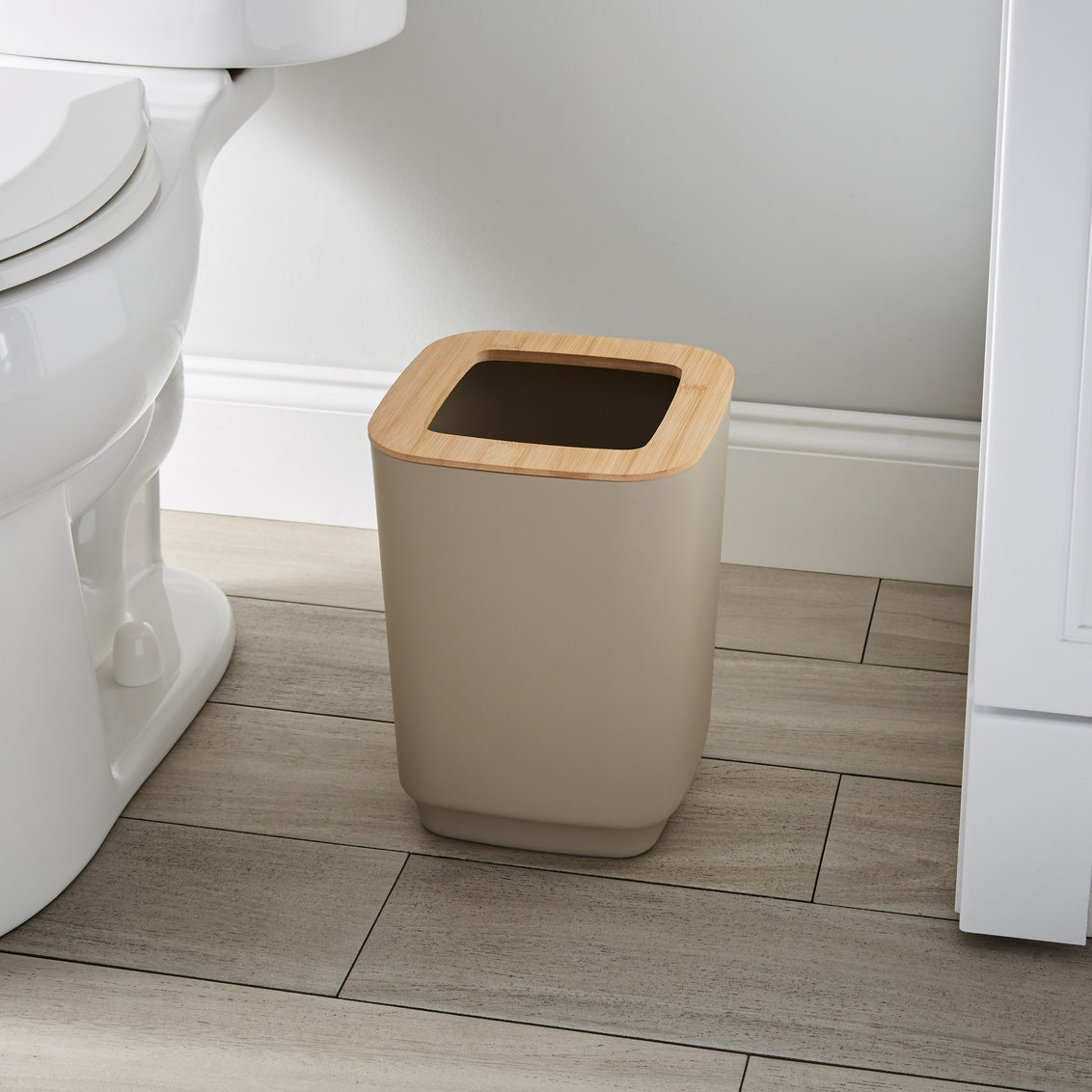 N&T ASPEN WASTE BIN PP W/BAMBOO Taupe