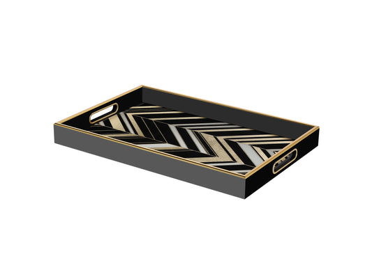 Savoy Gold Trim Rectangle Tray - Herringbone Small