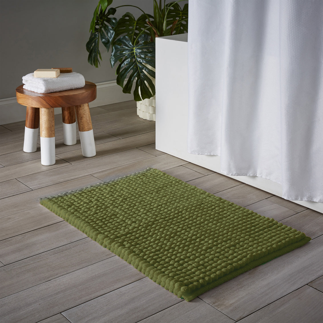 PUFF CHUNKY BATH MAT MICROFIBER GREY 20" X 32" 2200 GSM Green