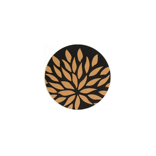 Printed Flower Cork Placemat Round BLACK