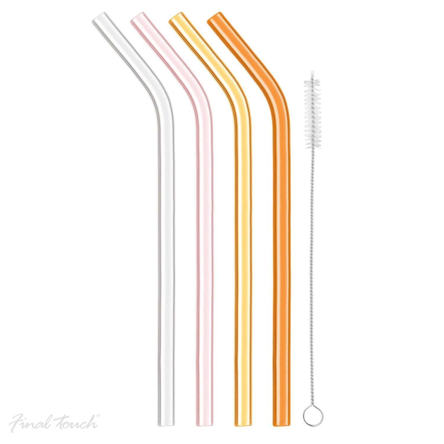 Reusable Glass Straws - Set of 4 - Clear, Pink, Yellow & Orange