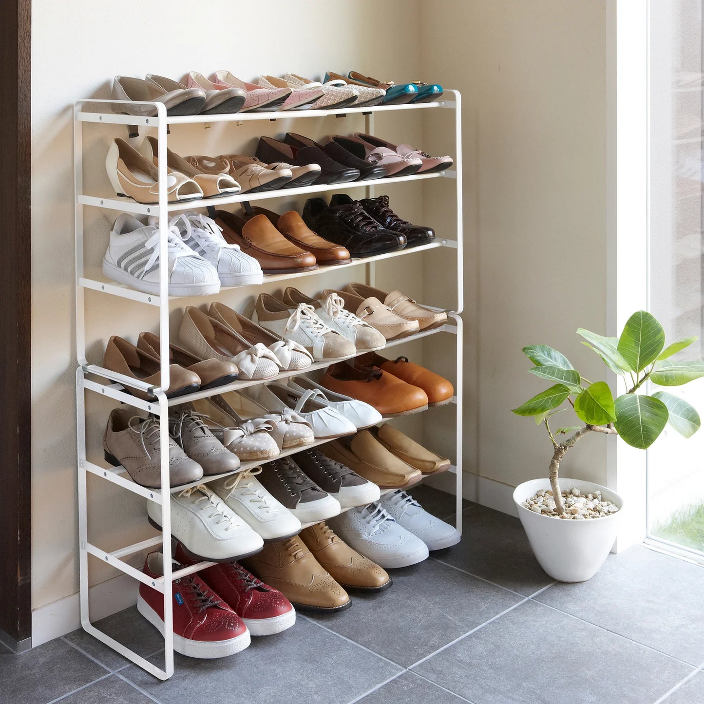 Three-Tier Expandable Shoe Rack (18" H) - Steel White