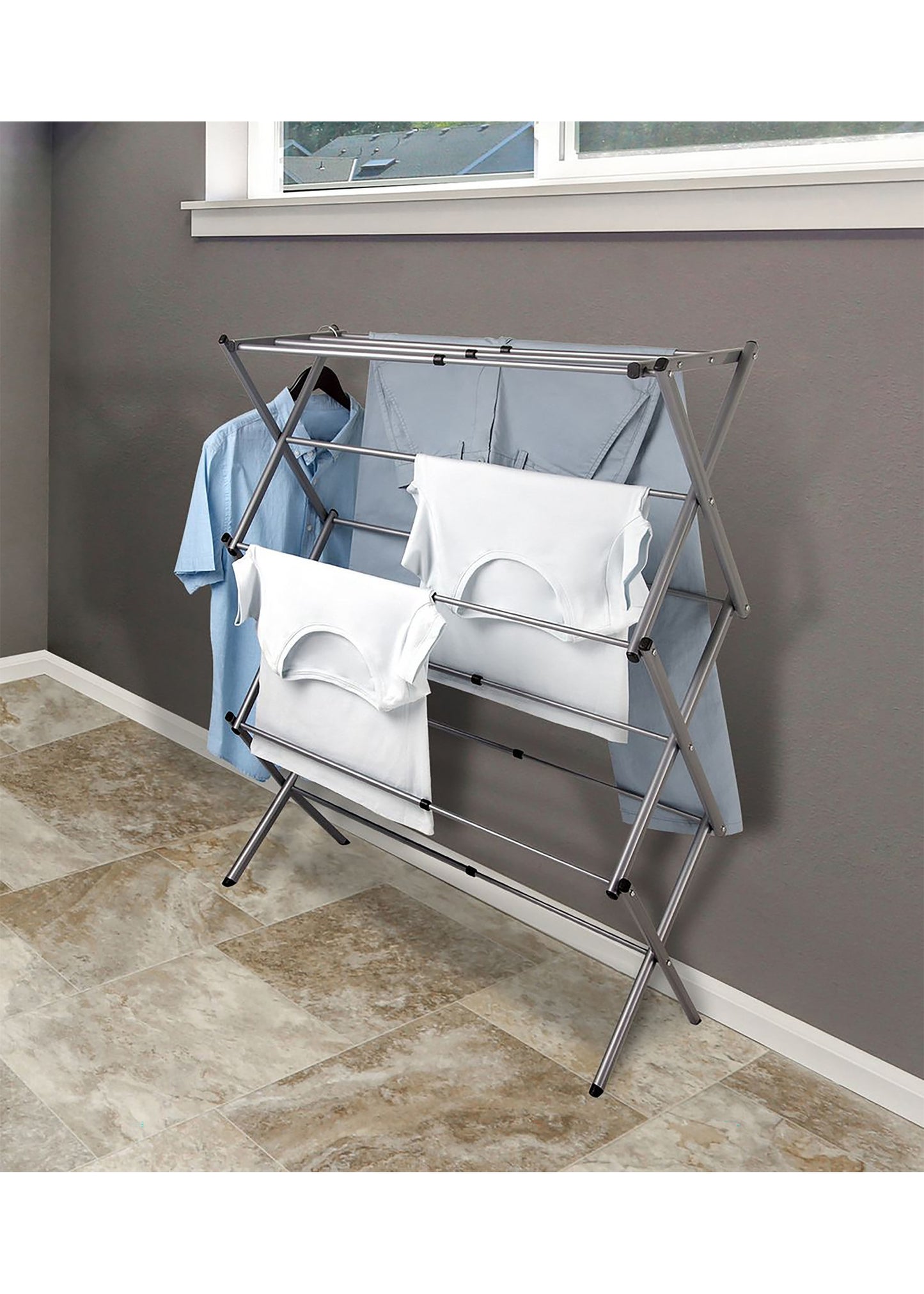 Small Folding Silver Vertical Clothes Dryer Rack
