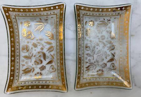 Vintage Georges Briard Gold “persian Garden”glass Set of  Serving Trays,Gold Blue Black