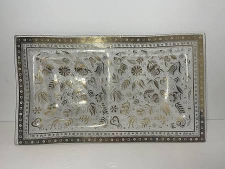 Vintage Georges Briard Gold “persian Garden”glass Set of  Serving Trays,Gold Blue Black