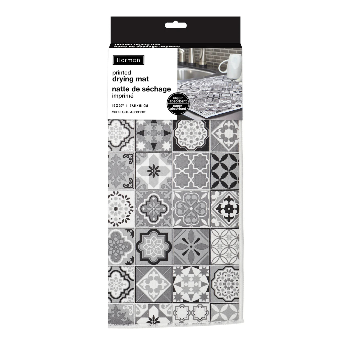 Spanish Tile Printed Drying Mat Black