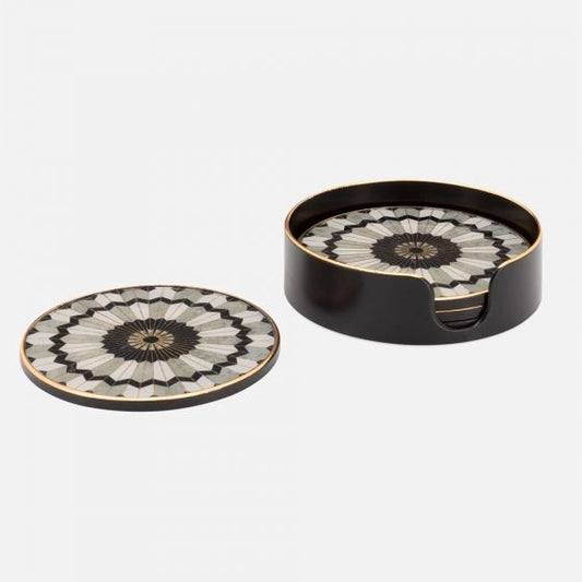 Savoy Gold Trim 4 Piece Round Coaster Set - Mosaic