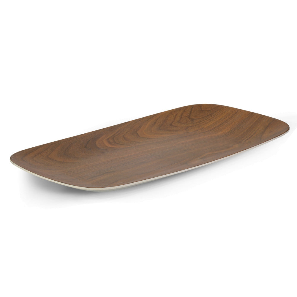 Bamboo Walnut Basic White Rectangular Tray 35.5 cm