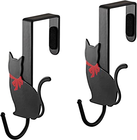 Cat over-the-door hook set of 2 black