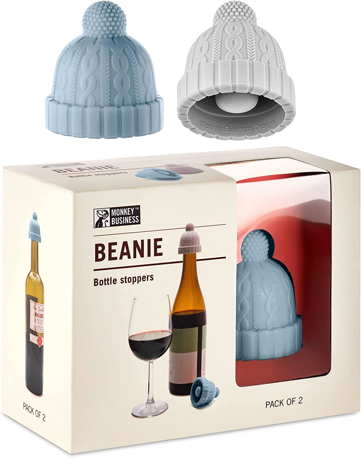 Beanie Bottle stoppers Set/2 Blue/Grey