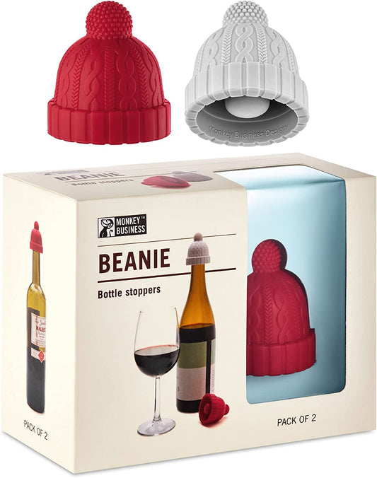 Beanie Bottle stoppers Set/2 Red/Grey