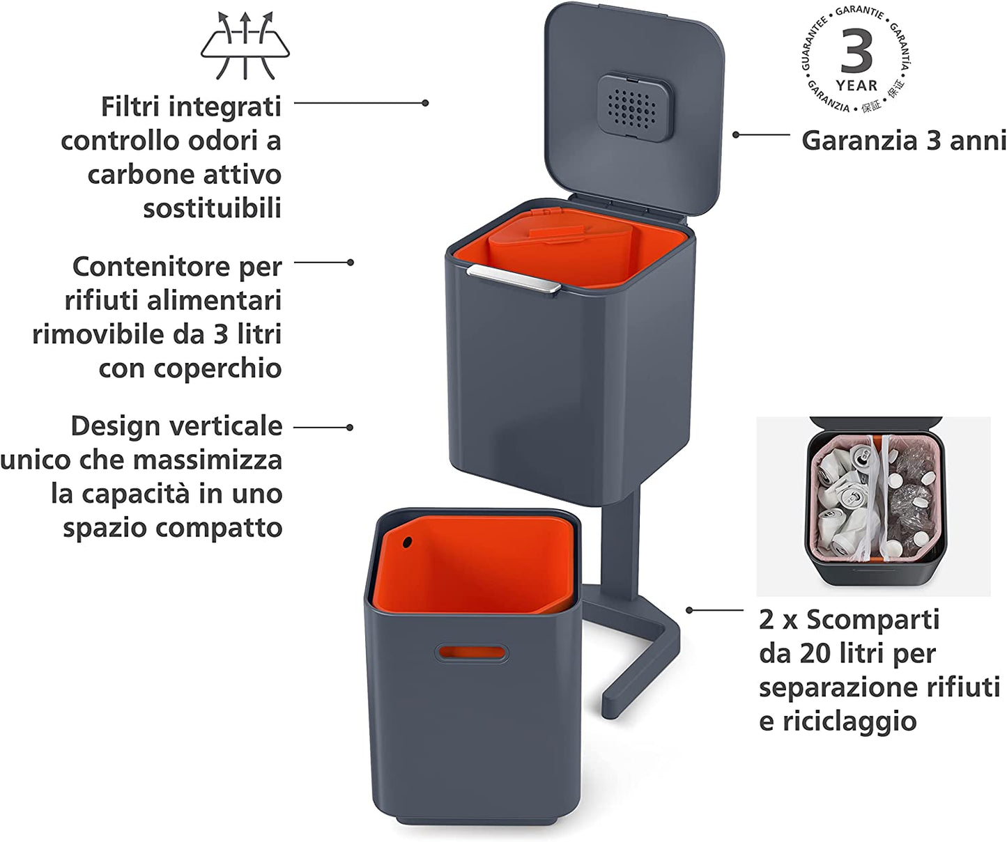 Totem Compact 40L Recycling Bin GRAPHITE JJ